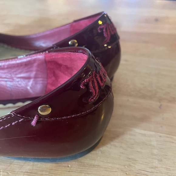 Juicy Couture Patent Leather Maroon Flats with Gold Accent - Picture 9 of 12